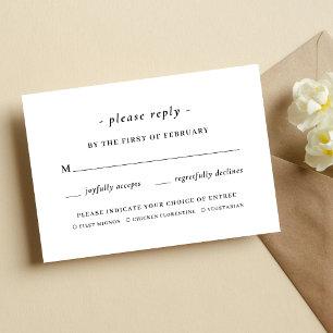 Schwarz-Weiß-Kalligrafie-Menüwahl-Hochzeit RSVP Karte