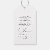 Schwarz-Weiß-Kalligrafie Minimal Moderne Hochzeit Geschenkanhänger (Rückseite)