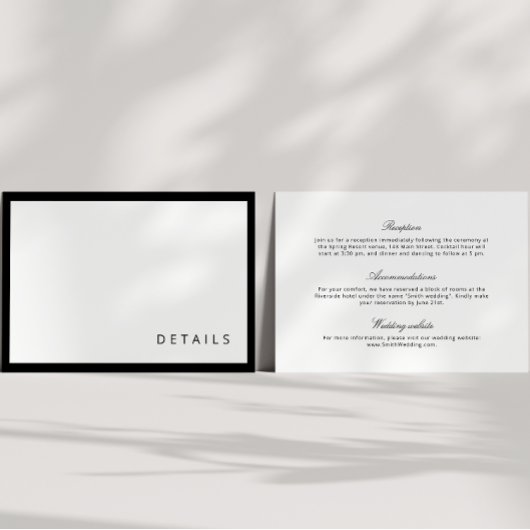 Schwarz-Weiß-Kalligrafie Moderne Hochzeitdetails Begleitkarte