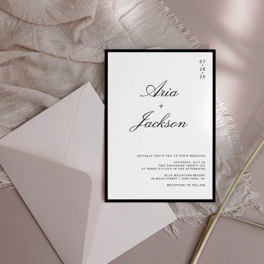 Schwarz-Weiß-Kalligrafie Moderne QR-Code Hochzeit Einladung