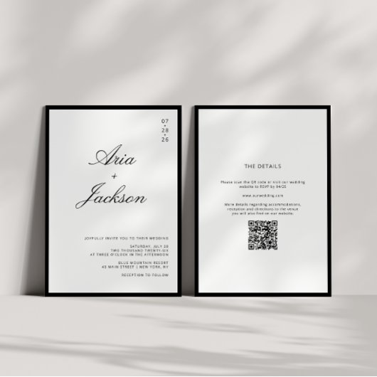 Schwarz-Weiß-Kalligrafie Moderne QR-Code Hochzeit Einladung