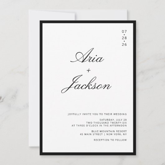 Schwarz-Weiß-Kalligrafie Moderne QR-Code Hochzeit Einladung (Vorderseite)