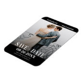 Schwarz-Weiß-Kalligrafie-Save the Date Foto Magnet (Linke Seite)