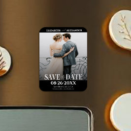 Schwarz-Weiß-Kalligrafie-Save the Date Foto Magnet