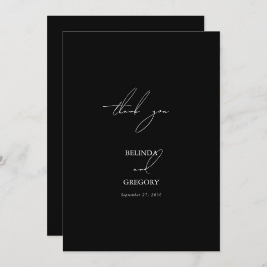 Schwarz-Weiß-Kalligrafie-Signatur-Skript-Hochzeit Dankeskarte (Vorne/Hinten)