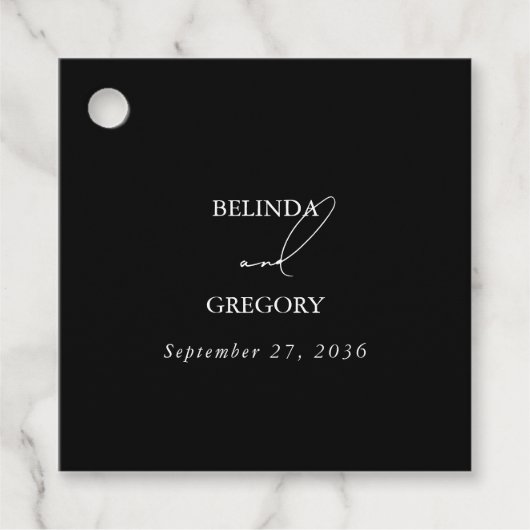 Schwarz-Weiß-Kalligrafie-Signatur-Skript-Hochzeit Geschenkanhänger (Vorderseite)