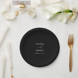 Schwarz-Weiß-Kalligrafie-Signatur-Skript-Hochzeit Pappteller