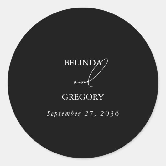 Schwarz-Weiß-Kalligrafie-Signatur-Skript-Hochzeit Runder Aufkleber (Vorderseite)