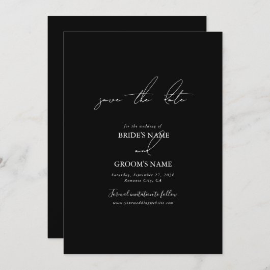 Schwarz-Weiß-Kalligrafie-Signatur-Skript-Hochzeit Save The Date (Vorne/Hinten)