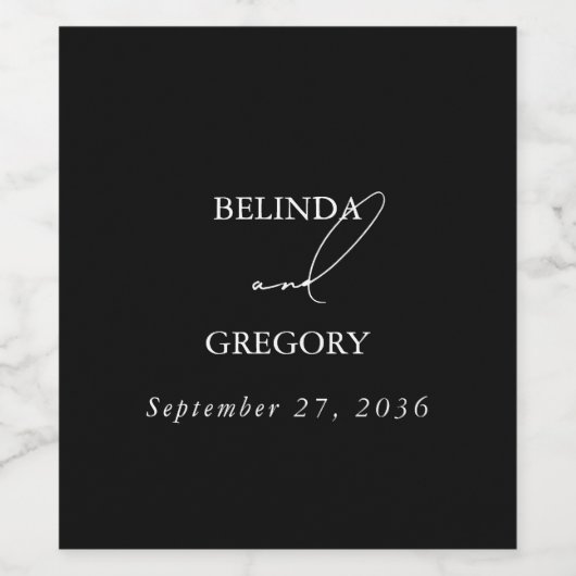 Schwarz-Weiß-Kalligrafie-Signatur-Skript-Hochzeit Weinetikett (Einzelnes Label)