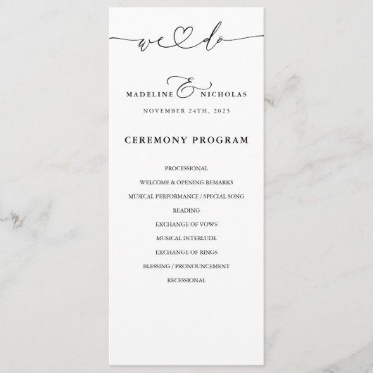 Schwarz-Weiß-Kalligrafie-Skript, das wir Hochzeit Programm (Vorderseite)