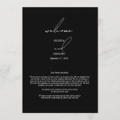 Schwarz-Weiß-Kalligrafie-Skript-Hochzeitreise Programm (Vorderseite)