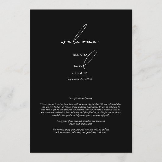 Schwarz-Weiß-Kalligrafie-Skript-Hochzeitreise Programm (Vorderseite)