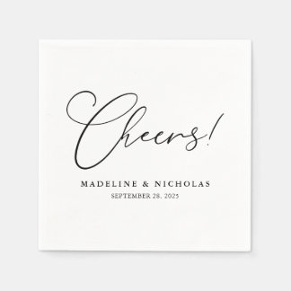 Schwarz-Weiß-Kalligraphie-Cheers! Moderne Hochzeit Serviette