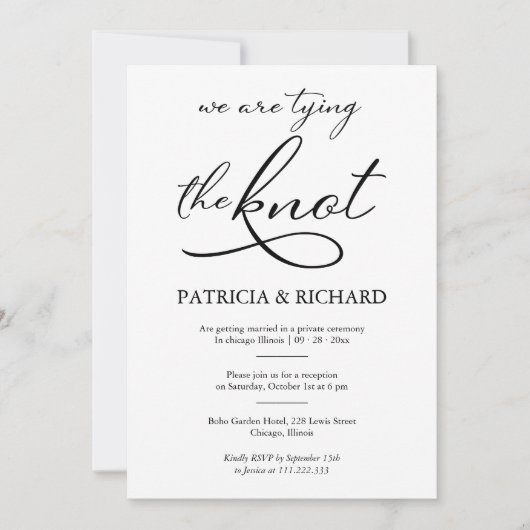 Schwarz-Weiß-Kalligraphie-Elopement-Hochzeit Einladung (Vorderseite)