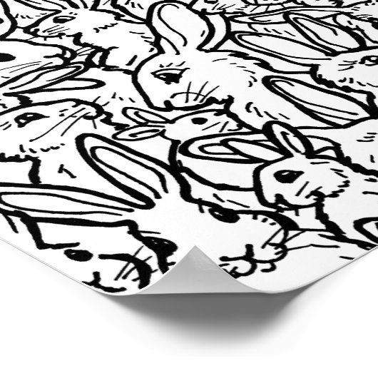 Schwarz-Weiß Kaninchen Bunny Drawing Modernes Must Poster (Ecke)