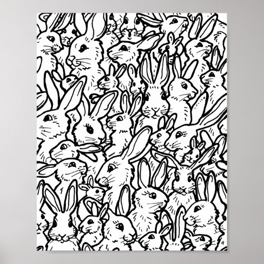 Schwarz-Weiß Kaninchen Bunny Drawing Modernes Must Poster (Vorne)