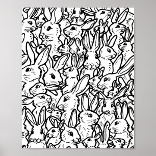 Schwarz-Weiß-Kaninchen-Hasen-Zeichnungen Modernes  Poster