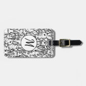 Schwarz-Weiß-Kaninchen-Kunstzeichnungen für Monogr Gepäckanhänger (Vorderseite horizontal)