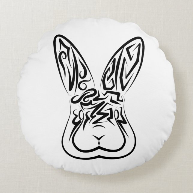 Schwarz-Weiß-Kaninchen Rundes Kissen (Vorderseite)