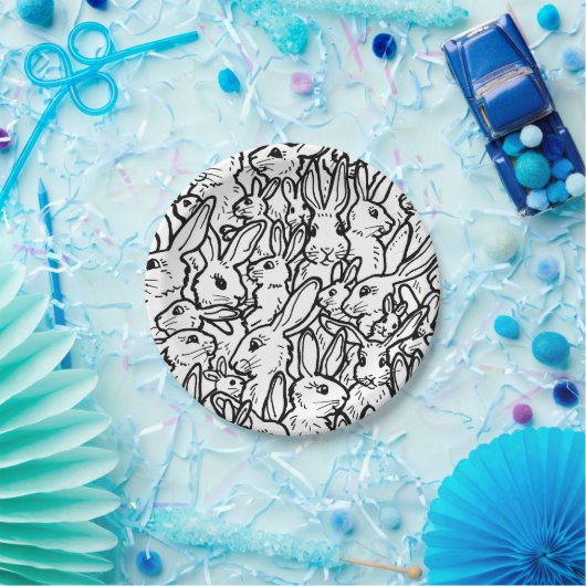 Schwarz-Weiß-Kaninchen Zeichnend Modernes, sonnige Pappteller (Party)