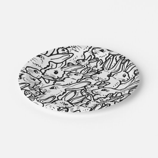 Schwarz-Weiß-Kaninchen Zeichnend Modernes, sonnige Pappteller (Schrägansicht)