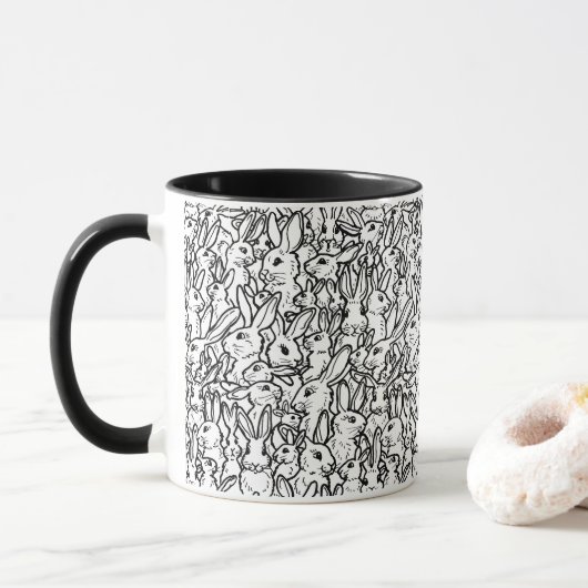 Schwarz-Weiß-Kaninchen-Zeichnungen Modernes, sonni Tasse (Mit Donut)