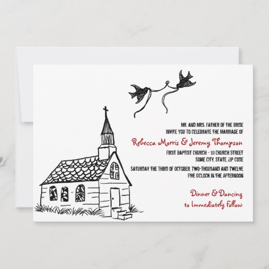 Schwarz-Weiß-Kapelle Hochzeit Einladung (Vorderseite)