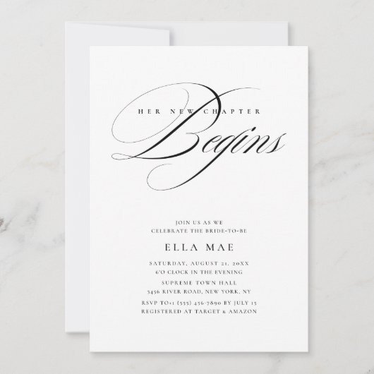 Schwarz-Weiß-Kapitel beginnt mit Online-Brautparty Einladung (Vorderseite)