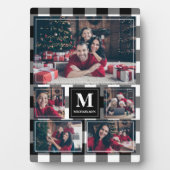 Schwarz-Weiß-Kariert 5-Foto mit Monogramm Fotoplatte (Vorderseite)