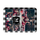 Schwarz-Weiß-Kariert 5-Foto mit Monogramm Magnet (Horizontal)