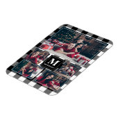 Schwarz-Weiß-Kariert 5-Foto mit Monogramm Magnet (Linke Seite)
