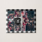 Schwarz-Weiß-Kariert 5-Foto mit Monogramm Puzzle (Horizontal)