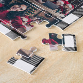 Schwarz-Weiß-Kariert 5-Foto mit Monogramm Puzzle (Seite)