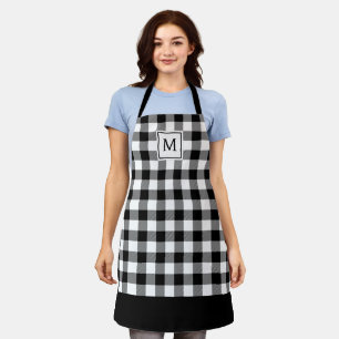 Schwarz-Weiß Kariert Elegant Mit Monogramm Schürze