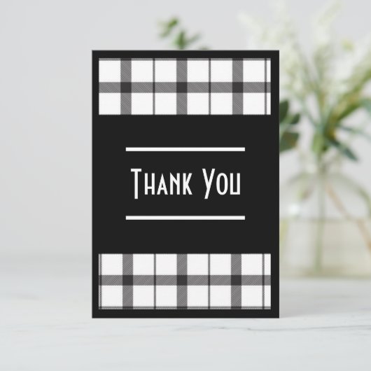 Schwarz, Weiß, Kariert, elegant, schick, modern, s Dankeskarte (Stehend Vorderseite)