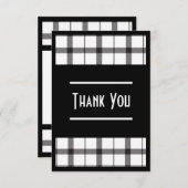 Schwarz, Weiß, Kariert, elegant, schick, modern, s Dankeskarte (Vorne/Hinten)