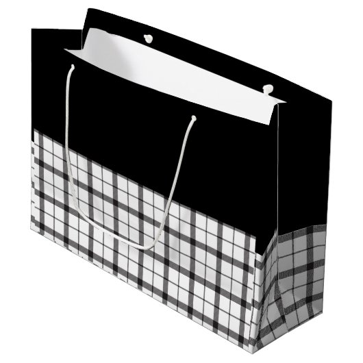 Schwarz, Weiß, Kariert, elegant, schick, modern, s Große Geschenktüte (Vorderseite Schrägansicht)