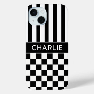 Schwarz-Weiß kariert gestreift personalisiert Case-Mate iPhone Hülle