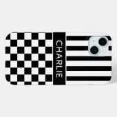 Schwarz-Weiß kariert gestreift personalisiert Case-Mate iPhone Hülle (Rückseite (Horizontal))