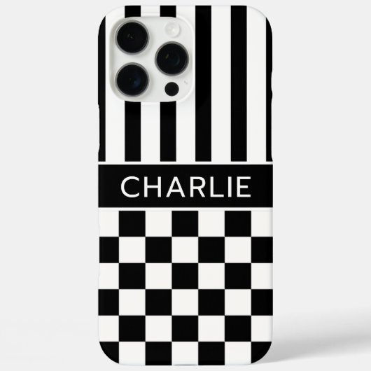 Schwarz-Weiß kariert gestreift Personalisiert Case-Mate iPhone Hülle (Rückseite)