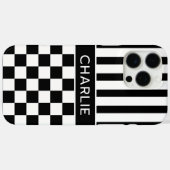 Schwarz-Weiß kariert gestreift Personalisiert Case-Mate iPhone Hülle (Rückseite (Horizontal))