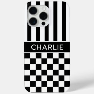 Schwarz-Weiß kariert gestreift personalisiert Case-Mate iPhone Hülle