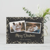 Schwarz-Weiß Kariert Gold Foto Frohe Weihnachten (Stehend Vorderseite)