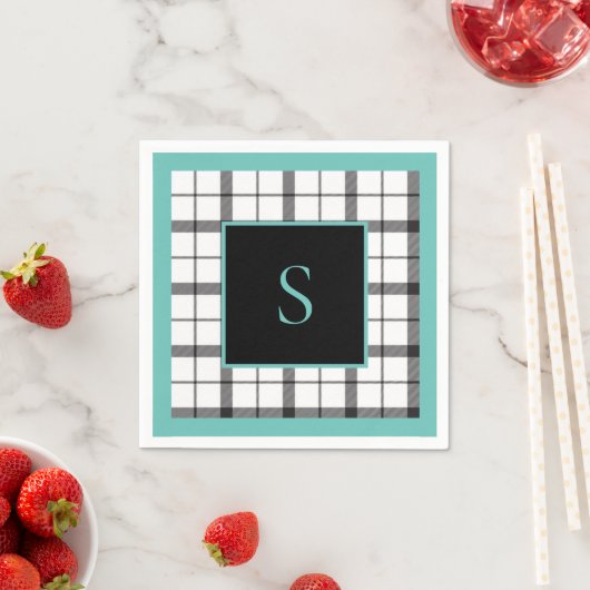 Schwarz, Weiß, Kariert, Grün, Chic, modern Serviette (Beispiel)