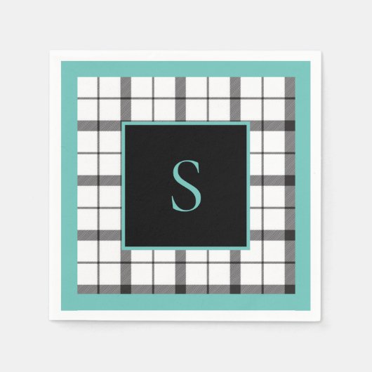 Schwarz, Weiß, Kariert, Grün, Chic, modern Serviette (Vorderseite)