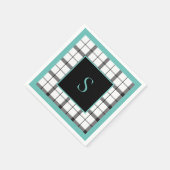 Schwarz, Weiß, Kariert, Grün, Chic, modern Serviette (Ecke)