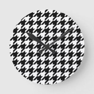 Schwarz-weiß kariert Houndstooth Runde Wanduhr