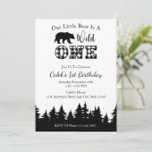 Schwarz/Weiß Kariert Lumberjack 1. Geburtstag Einladung (Stehend Vorderseite)