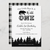 Schwarz/Weiß Kariert Lumberjack 1. Geburtstag Einladung (Vorne/Hinten)